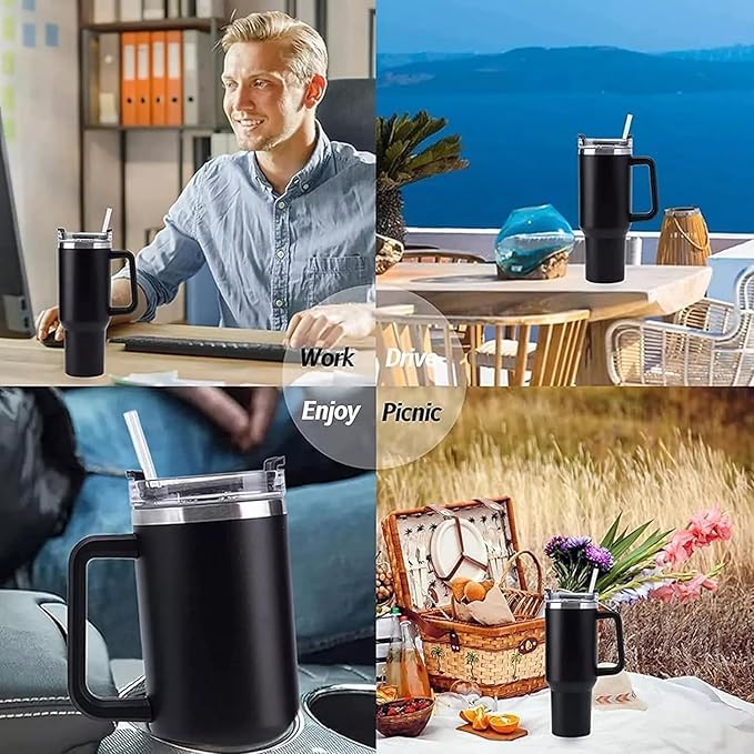 SKYUNION Tumbler with Lid and Straw 1200ML Cup Stainless Steel Vacuum Insulated Tumbler for Water Iced Tea or Coffee 12L Office Gym Travelling Black - Image 5