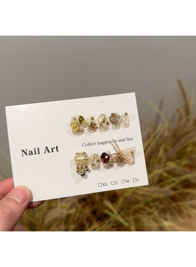 Generic 【10pcs Luxury Swarovski Press-On Nails】3D Handcrafted Gel Nails | No UV Needed | Velvet Gift Box | Size M  - Image 5
