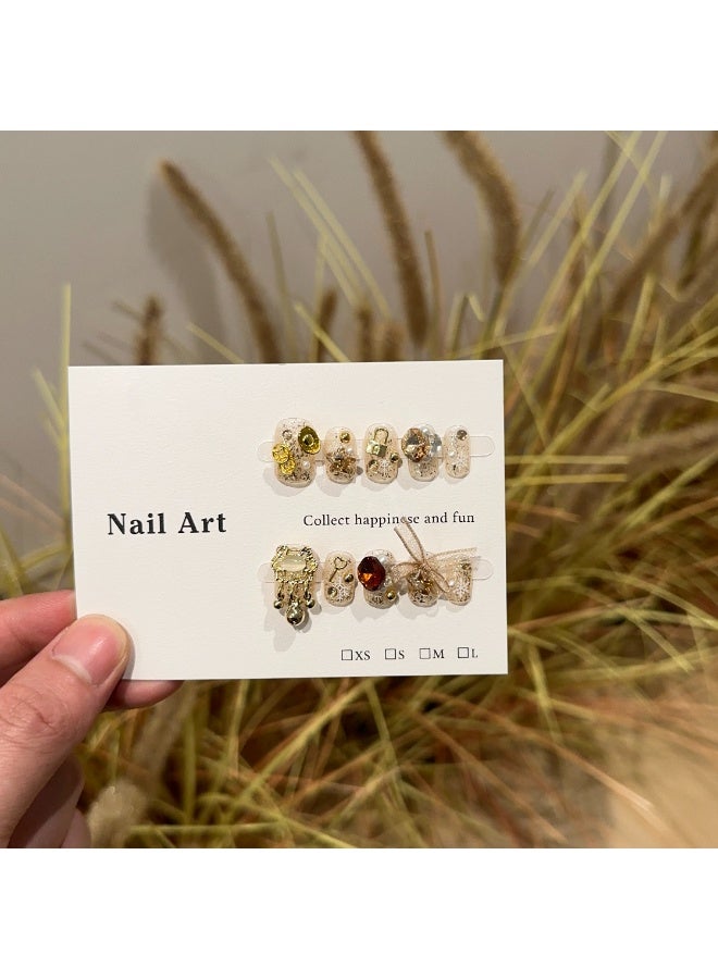 Generic 【10pcs Luxury Swarovski Press-On Nails】3D Handcrafted Gel Nails | No UV Needed | Velvet Gift Box | Size M  - Image 4
