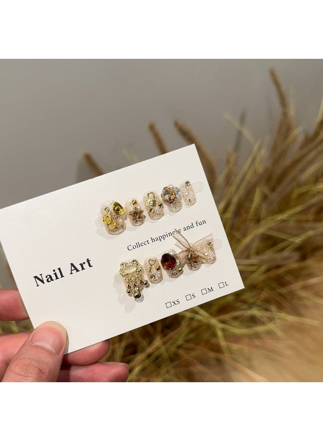 Generic 【10pcs Luxury Swarovski Press-On Nails】3D Handcrafted Gel Nails | No UV Needed | Velvet Gift Box | Size M  - Image 3
