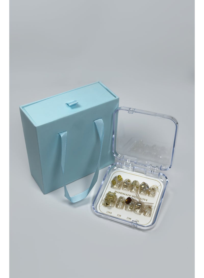 Generic 【10pcs Luxury Swarovski Press-On Nails】3D Handcrafted Gel Nails | No UV Needed | Velvet Gift Box | Size M  - Image 1