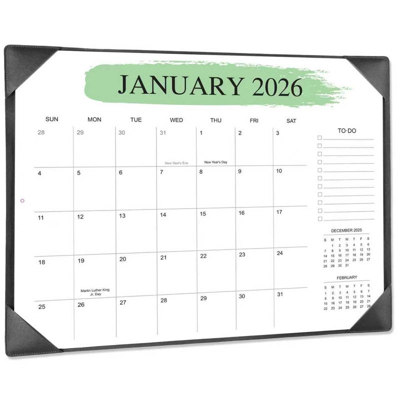 تقويم مكتبي كبير مع وسادة واقية، 22 × 17 بوصة، 18 شهرًا من يوليو 2025 إلى ديسمبر 2026 (أسود) - Image 1