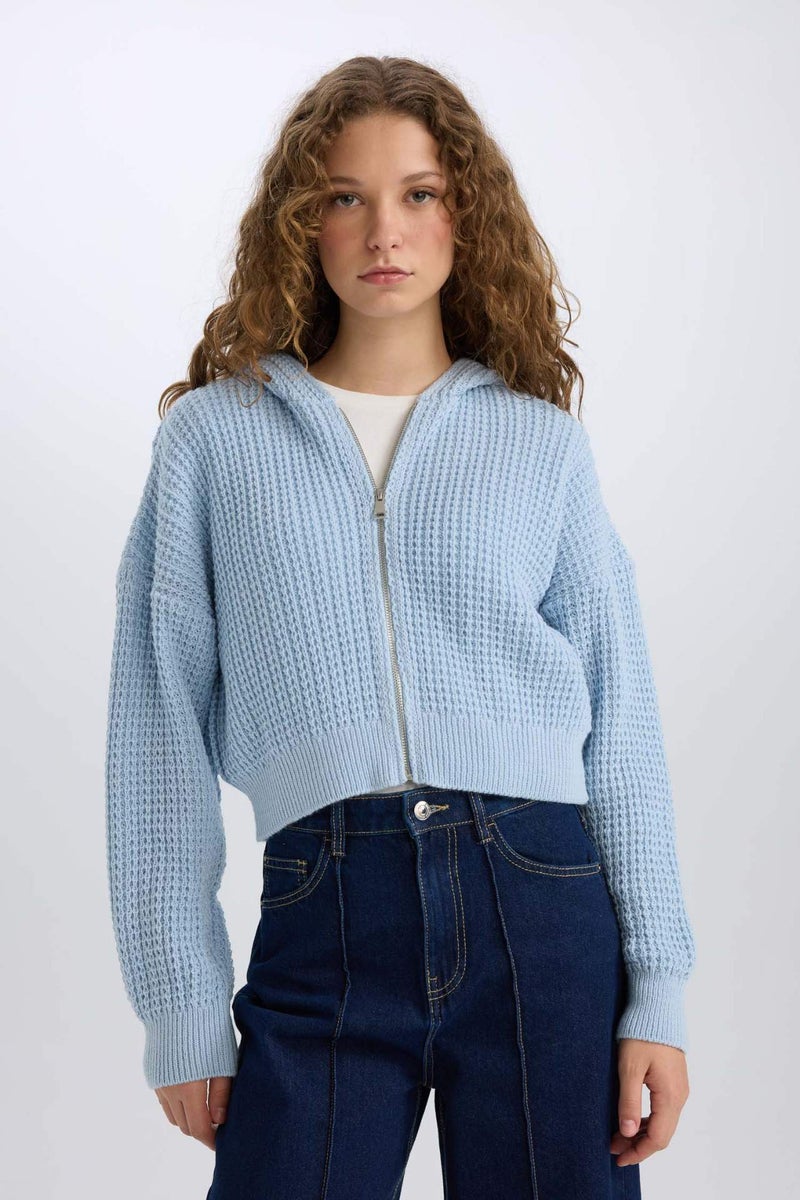 DeFacto Regular Fit Hooded Knitwear Cardigan - Image 1