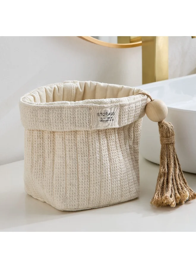 Home Box Bella Soft Waffle Square Foldover Basket with Patch - 15x15x20 cm