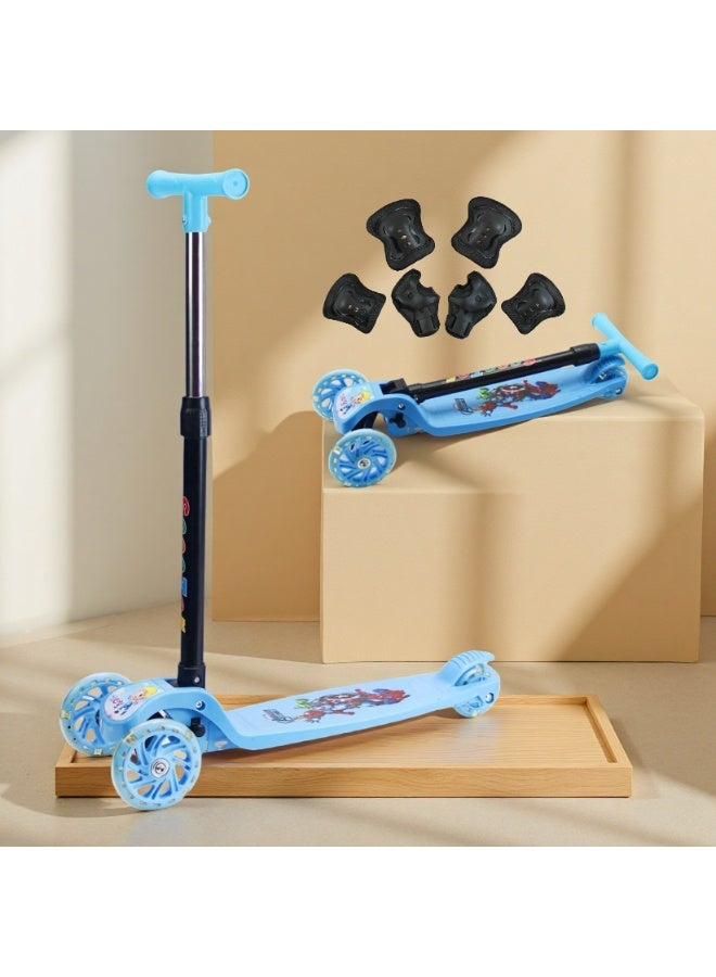 إيزي فيتشور سكوتر إيزي فيوتشر للأطفال بمقبض قابل للطي وتعديل الارتفاع وعجلات بولي يوريثان LED وفرامل خلفية، سكوتر للأطفال من عمر 3 إلى 8 سنوات، بما في ذلك مجموعة معدات الحماية - Image 1