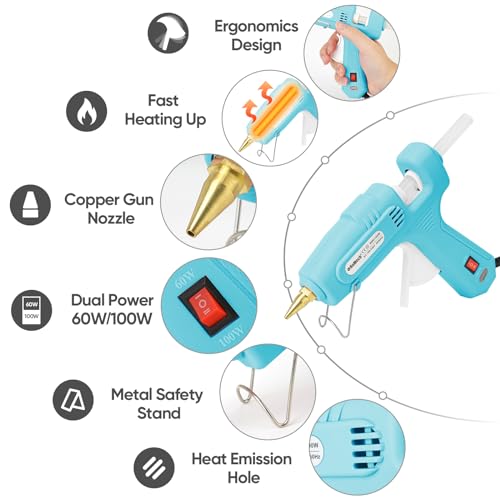 ROMECH Full Size Hot Glue Gun with 60/100W Dual Power and 21 Hot Glue Sticks (7/16"), Fast Preheating Heavy Duty Industrial Gluegun with Storage Case for Crafting, DIY and Repairs (Cyan) - Image 2