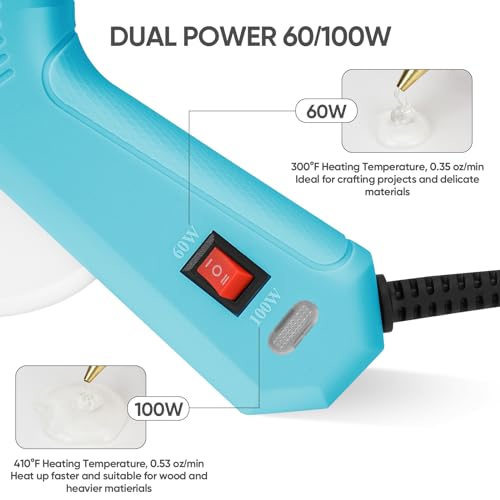 ROMECH Full Size Hot Glue Gun with 60/100W Dual Power and 21 Hot Glue Sticks (7/16"), Fast Preheating Heavy Duty Industrial Gluegun with Storage Case for Crafting, DIY and Repairs (Cyan) - Image 3