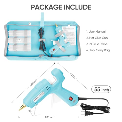 ROMECH Full Size Hot Glue Gun with 60/100W Dual Power and 21 Hot Glue Sticks (7/16"), Fast Preheating Heavy Duty Industrial Gluegun with Storage Case for Crafting, DIY and Repairs (Cyan) - Image 5