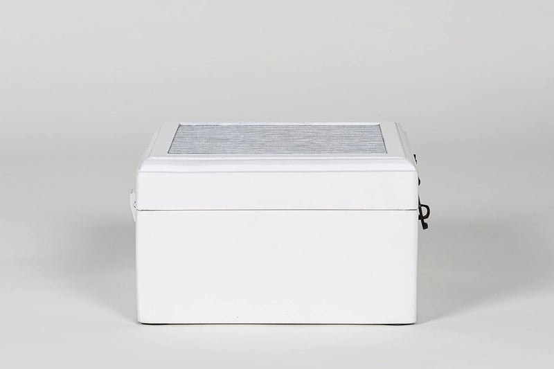 CONTRAST LIVING CONTRAST LIVING Robert Wooden Decorative Jewellery Painted Box with Cotton Fabric on top Outer Size 15x15x09 Cm Box ColorWhite Fabric Colour White Black  - Image 4