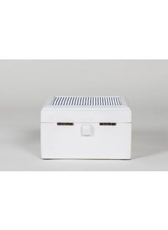 CONTRAST LIVING CONTRAST LIVING Robert Wooden Decorative Jewellery Painted Box with Cotton Fabric on top Outer Size 15x15x09 Cm Box ColorWhite Fabric Colour White Black  - Image 5