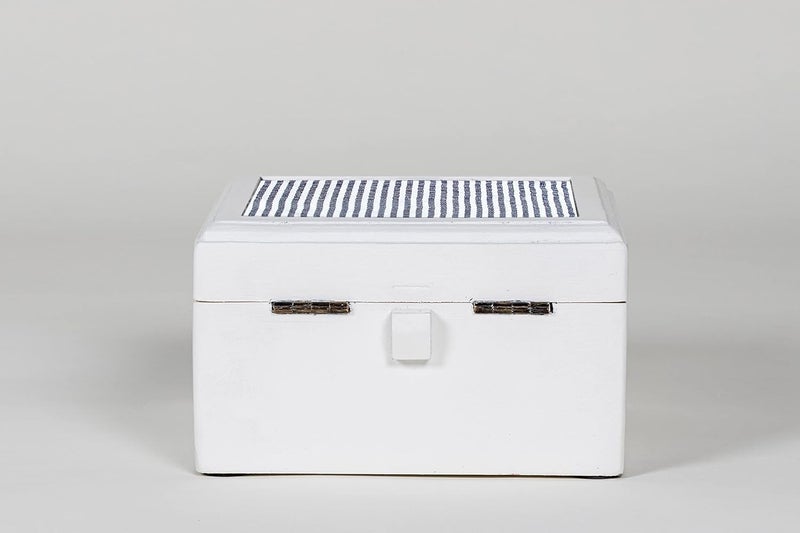 CONTRAST LIVING CONTRAST LIVING Robert Wooden Decorative Jewellery Painted Box with Cotton Fabric on top Outer Size 15x15x09 Cm Box ColorWhite Fabric Colour White Black  - Image 5