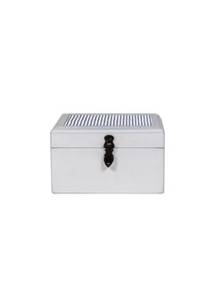 CONTRAST LIVING CONTRAST LIVING Robert Wooden Decorative Jewellery Painted Box with Cotton Fabric on top Outer Size 15x15x09 Cm Box ColorWhite Fabric Colour White Black  - Image 1