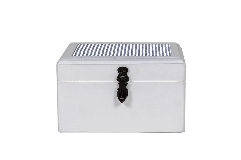 CONTRAST LIVING CONTRAST LIVING Robert Wooden Decorative Jewellery Painted Box with Cotton Fabric on top Outer Size 15x15x09 Cm Box ColorWhite Fabric Colour White Black  - Image 1