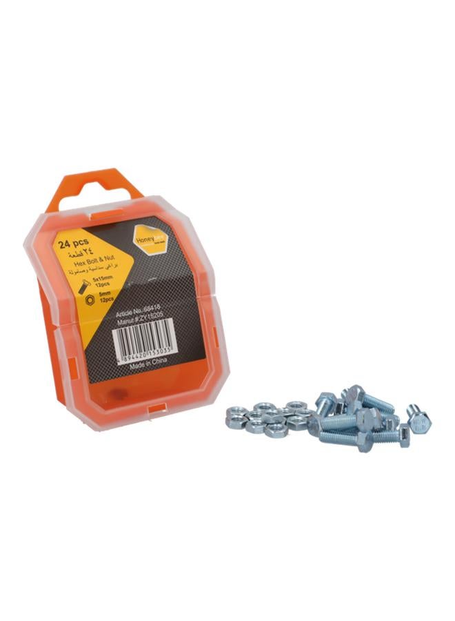 HONEY BEE 24-Piece Durable Steel Hex Bolt and Nut Set in Storage Box Silver 5 x 15mm ZY15205  - Image 2