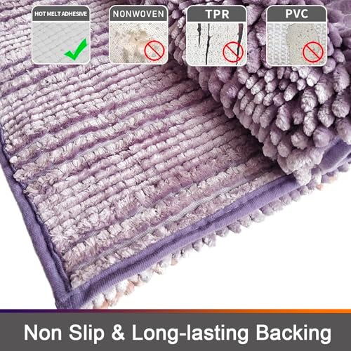 Civkor Bathroom Rugs Set 2 Pieces Light Purple Butter Chenille, Shiny Noodle Bath Mat Rug Set with Non Slip Backing, Super Water Absorbent Machine Washable 31x20 and 24x16 Inch, Lavender - Image 5