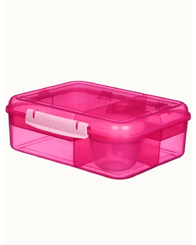sistema صندوق غداء سيستما بينتو 1.65 لتر باللون الوردي، خالي من BPA، صندوق بينتو محكم الإغلاق مع أقسام للأطفال، المدرسة، المكتب والسفر - وردي - Image 4