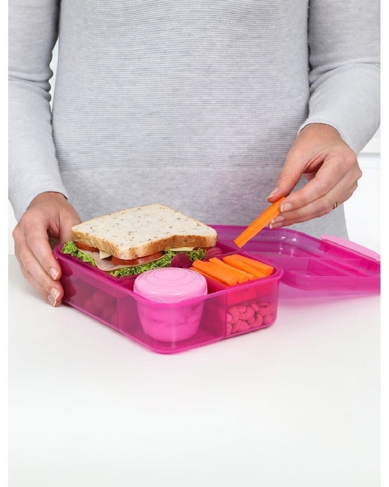Sistema Bento Lunch Box 1.65L Pink with Multi Compartments & Yogurt Pot, Easy Lock Clip Lid, BPA Free Reusable Food Storage Container for Meal Prep, School & Office, Made in New Zealand - Image 2