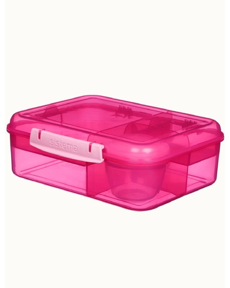 Sistema Bento Lunch Box 1.65L Pink with Multi Compartments & Yogurt Pot, Easy Lock Clip Lid, BPA Free Reusable Food Storage Container for Meal Prep, School & Office, Made in New Zealand - Image 4