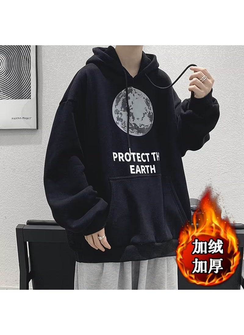 Generic - Mens Fleece-Lined Hoodie Casual Loose Fit Trendy Fog Blue - Image 1
