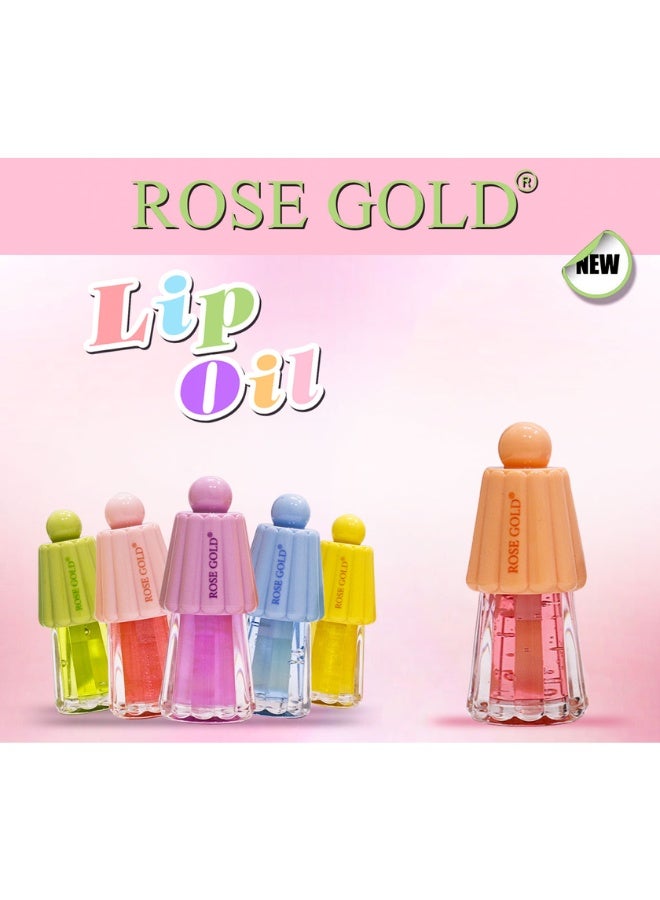 ROSE GOLD Lip Oil Moisturizing and Nourishing Lip Treatment for Dry, Chapped, and Sensitive Lips, Provides Natural Glossy Finish, Lightweight Non-Sticky Formula with Paraffinum Liquidum, Ethylhexyl Palmitate, Silica Dimethyl Silylate, Available in Pastel Colors Including Pink, Orange, Purple, Blue, Green, Yellow, Crystal Clear 6ml Bottle, Ideal for Daily Use Alone or Over Lipstick, Hydrates, Nourishes, Adds Healthy Shine, Plumps and Smooths Lips, Travel-Friendly, Premium Cosmetic Lip Care Product - Image 4