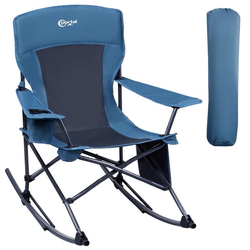 Portal Outdoor Rocking Chair Camping Folding Portable Rocker with Cup Holder Side Pocket Carry Bag Support 300LBS Midnight Blue
