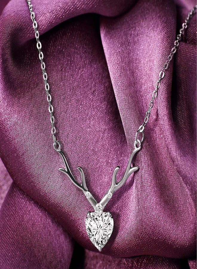 Mahi Deer Heart Shaped Necklace Pendant Chain with Cubic Zirconia Valentine Gift for Women (PS1101845R) - Image 3