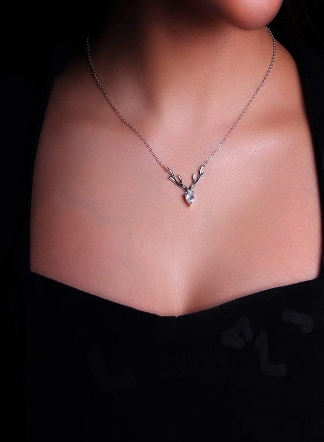 Mahi Deer Heart Shaped Necklace Pendant Chain with Cubic Zirconia Valentine Gift for Women (PS1101845R) - Image 2