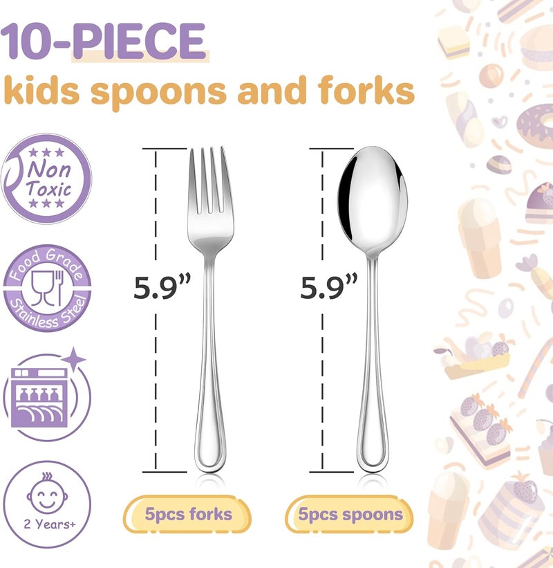 HaWare Toddler Utensils 10Piece Stainless Steel Toddler Silverware Sets Includes Spoons and Forks Foodgrade Children and Kids Eating Utensils for Self Feeding Safety  NonToxic Dishwasher Safe - Image 3