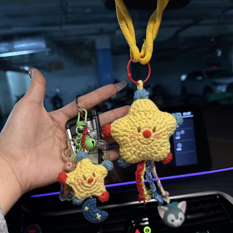 Agromusk Cute Star Keychain,Crochet Kawaii Blush Stars for Car Key Decor,Handmade Purse Bag Charms Key Ring Accessories Gifts Women (Small Clown) - Image 4