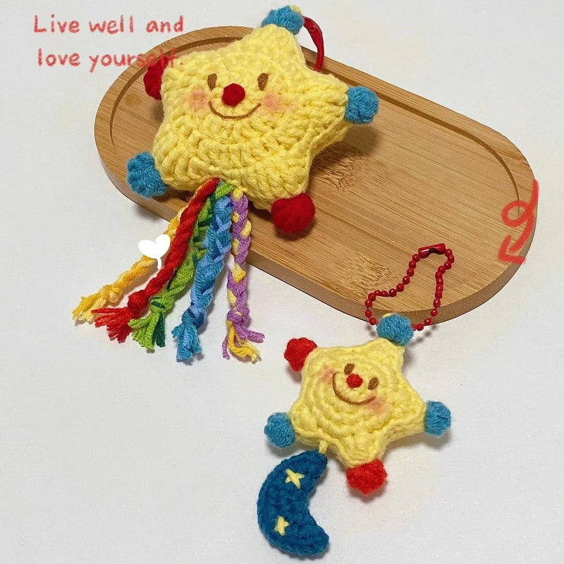 Agromusk Cute Star Keychain,Crochet Kawaii Blush Stars for Car Key Decor,Handmade Purse Bag Charms Key Ring Accessories Gifts Women (Small Clown) - Image 5