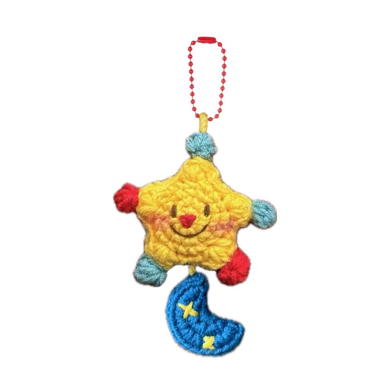 Agromusk Cute Star Keychain,Crochet Kawaii Blush Stars for Car Key Decor,Handmade Purse Bag Charms Key Ring Accessories Gifts Women (Small Clown) - Image 1