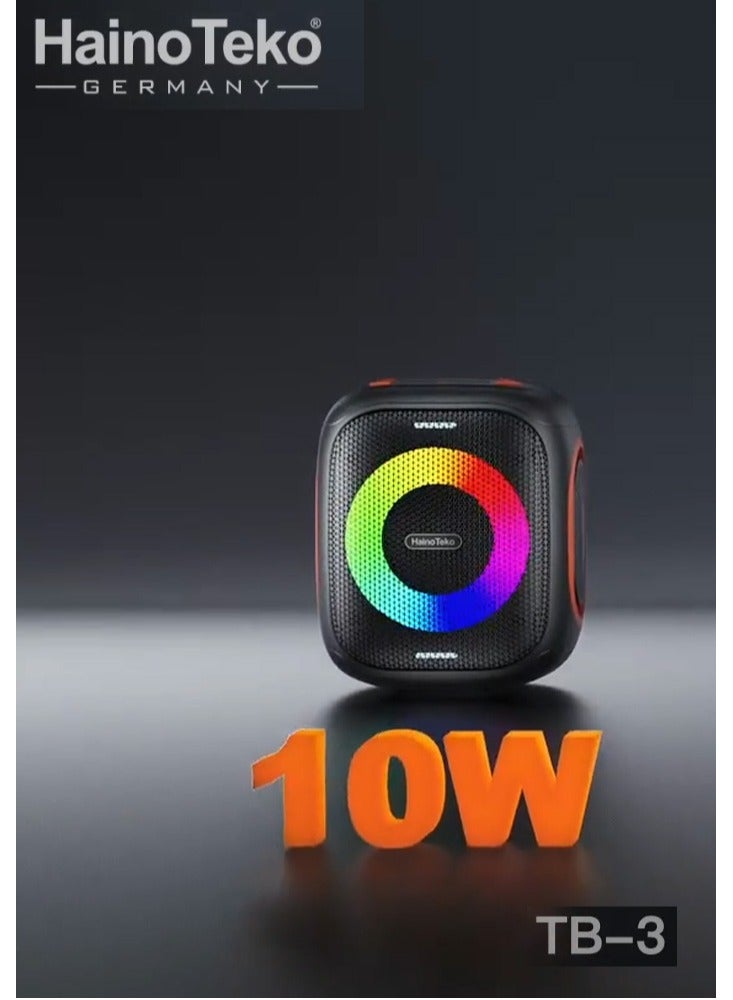 Haino Teko HainoTeko TB-3 Mini Wireless Portable Speaker with RGB Lighting 10W Output Power Multi Functional Button Control Black  - Image 4