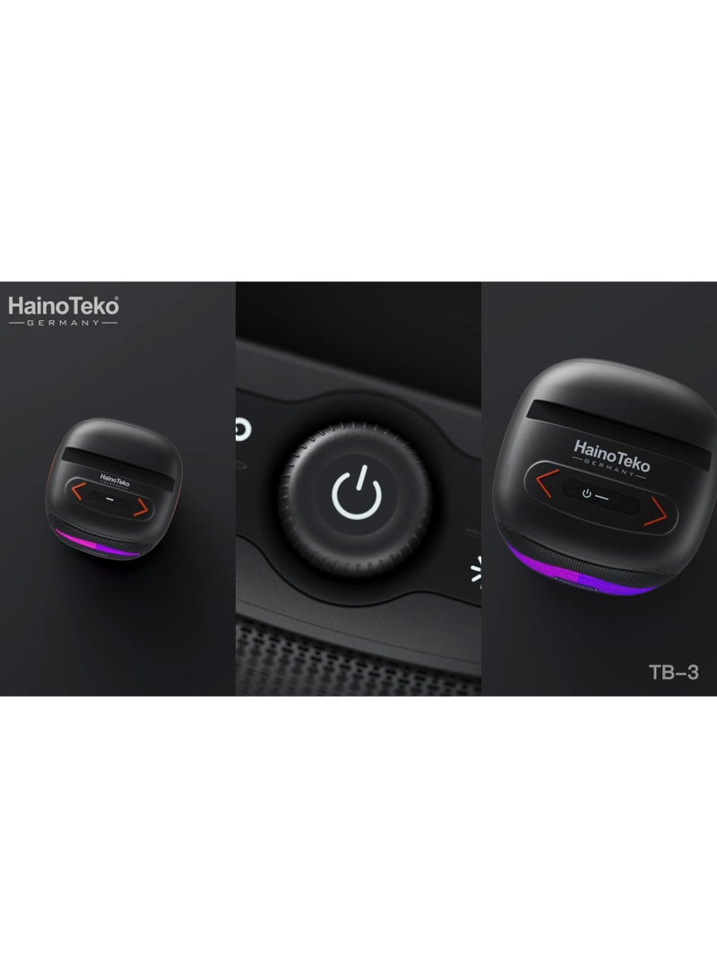 Haino Teko HainoTeko TB-3 Mini Wireless Portable Speaker with RGB Lighting 10W Output Power Multi Functional Button Control Black  - Image 3