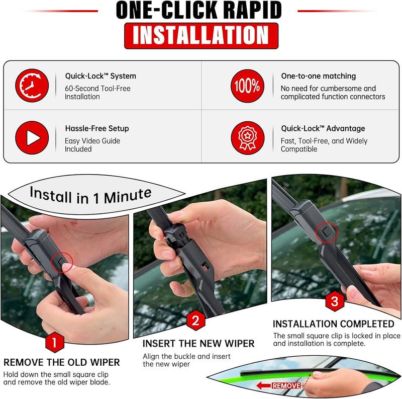 Raintok Windshield Wiper Blades Replacement for 2015-2023 Jeep Renegade Original Factory Quality Front Rear Wipers Blade Set for My Car - 22" 20" 11" (Pack of 3) - Image 3