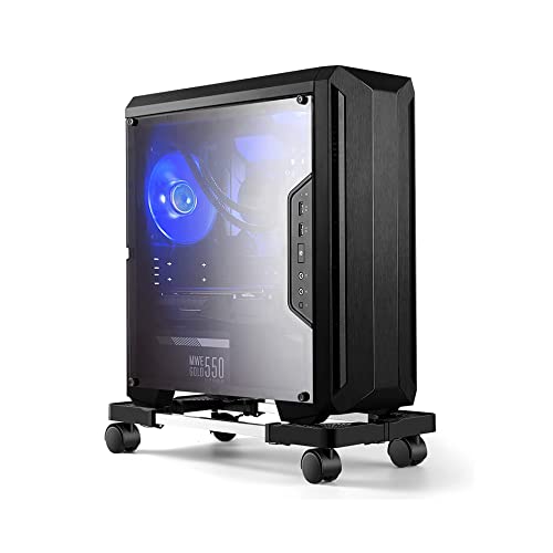Hmseng Computer Tower Stand,Hmseng Adjustable Mobile CPU Stand with 4 Rolling Caster Wheels, PC Tower Stand Fits Most PC Under Desk-Black - Image 1