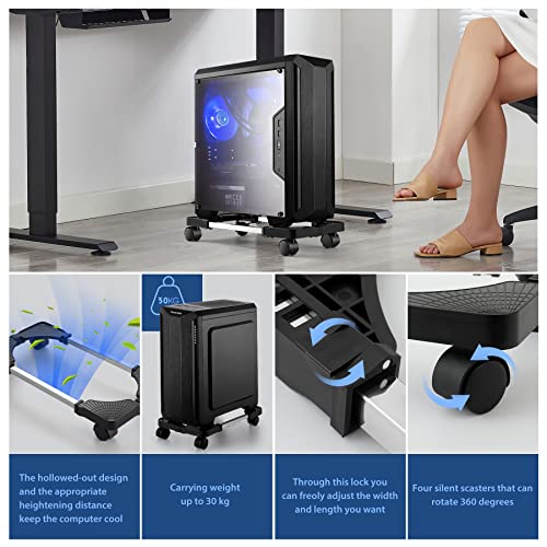 Hmseng Computer Tower Stand,Hmseng Adjustable Mobile CPU Stand with 4 Rolling Caster Wheels, PC Tower Stand Fits Most PC Under Desk-Black - Image 5