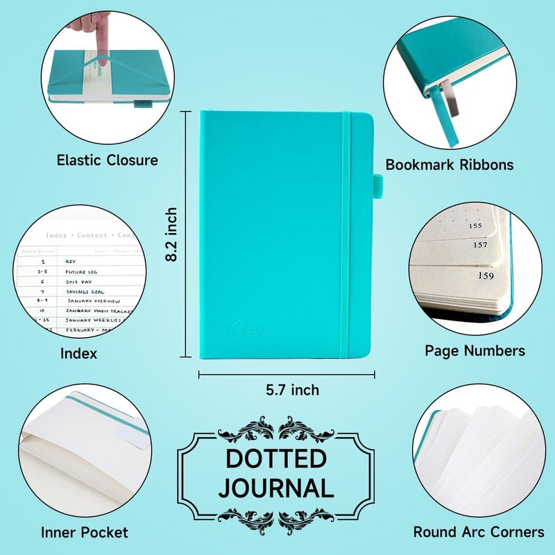 Feela Dotted Journal Kit, Dot Grid Journal Hardcover Planner Notebook Set For Beginners Women Girls Note Taking with Journaling Supplies Stencils Stickers Pens Accessories, A5, 224 Pages, Teal - Image 2