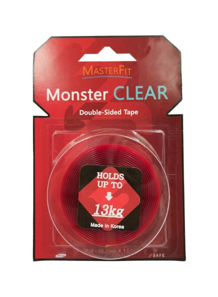 ماركة غير محددة شريط لاصق ممتاز MONSTER شريط لاصق مزدوج الجوانب 25.2 مم × 1.52 متر يحمل ما يصل إلى 13 كجم صنع في كوريا  - Image 2
