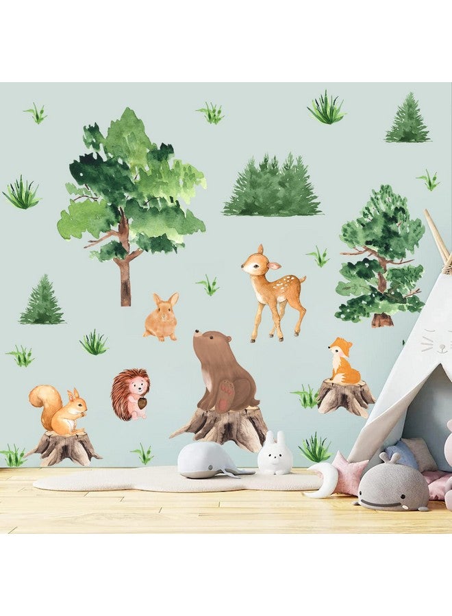 KOKOLAP Watercolor Tree Animal Wall Stickers,Forest Animal Wall Decal Baby Room Decor,Nursery Wall Decor Woodland Animal Wall Sticker,Fox Jungle Animals Wall Decal for Kids Room Bedroom Playroom Decor - Image 2