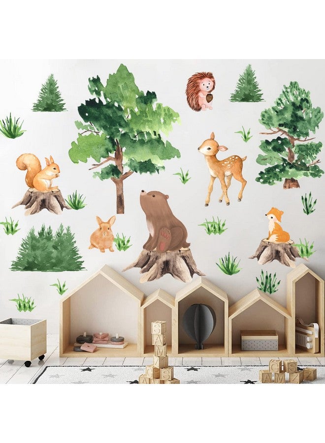 KOKOLAP Watercolor Tree Animal Wall Stickers,Forest Animal Wall Decal Baby Room Decor,Nursery Wall Decor Woodland Animal Wall Sticker,Fox Jungle Animals Wall Decal for Kids Room Bedroom Playroom Decor - Image 1