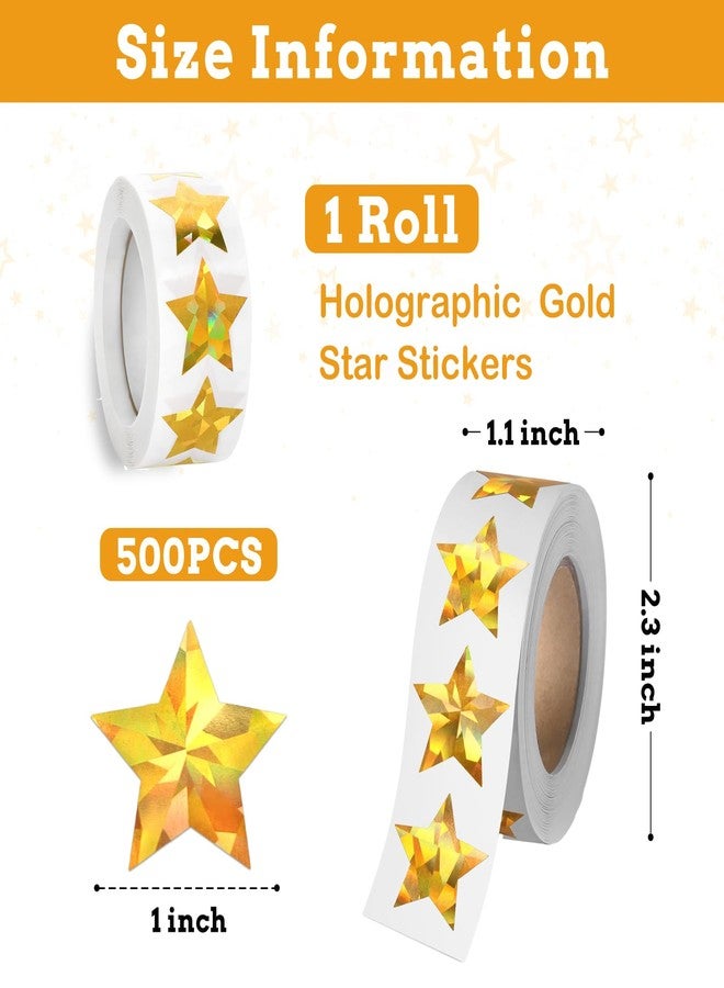 Aixoom 500 Pcs Holographic Gold Star Stickers for Kids Reward, 1 inch Self Adhesive Metallic Glitter Foil Star Stickers Sparkly Reward Behavior Chart Labels for School Students Teachers Supplies - Image 2