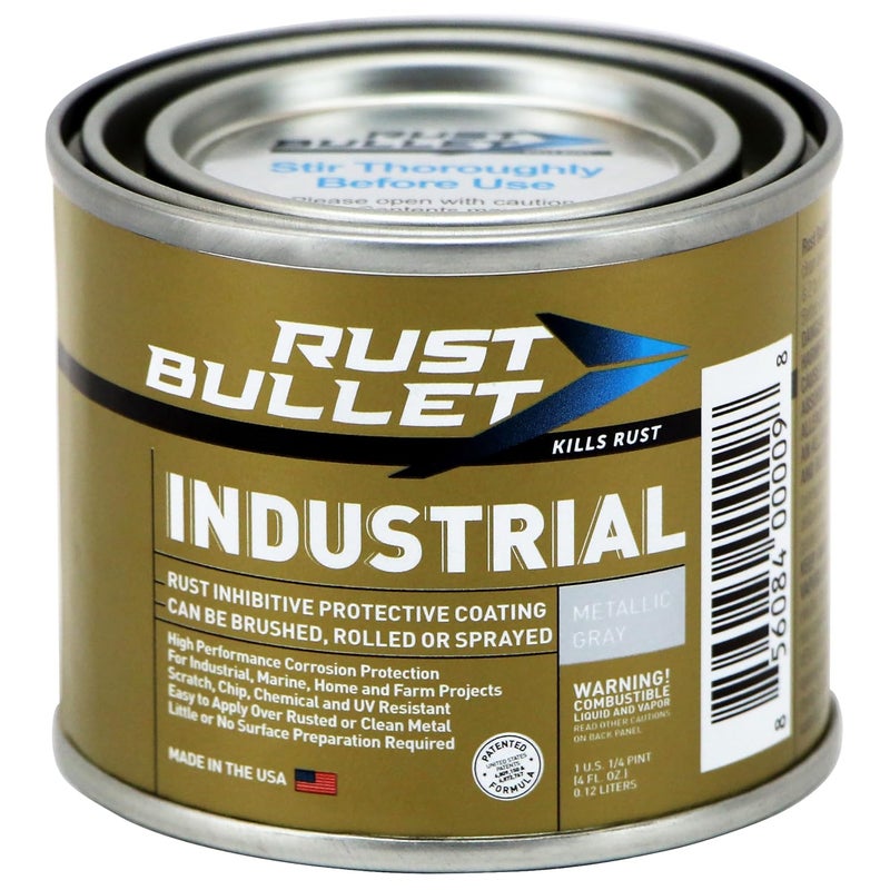 RUST BULLET Industrial - Metallic Gray - 1/4 Pint - Rust Preventative Coating for Industrial, Marine, Home and Farm Projects, Chip and UV Resistant, Durable Finish - Image 1