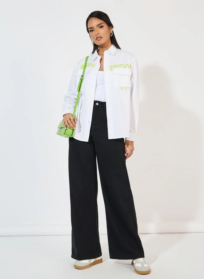 Styli Relaxed Fit Printed Shirt with Flap Pocket