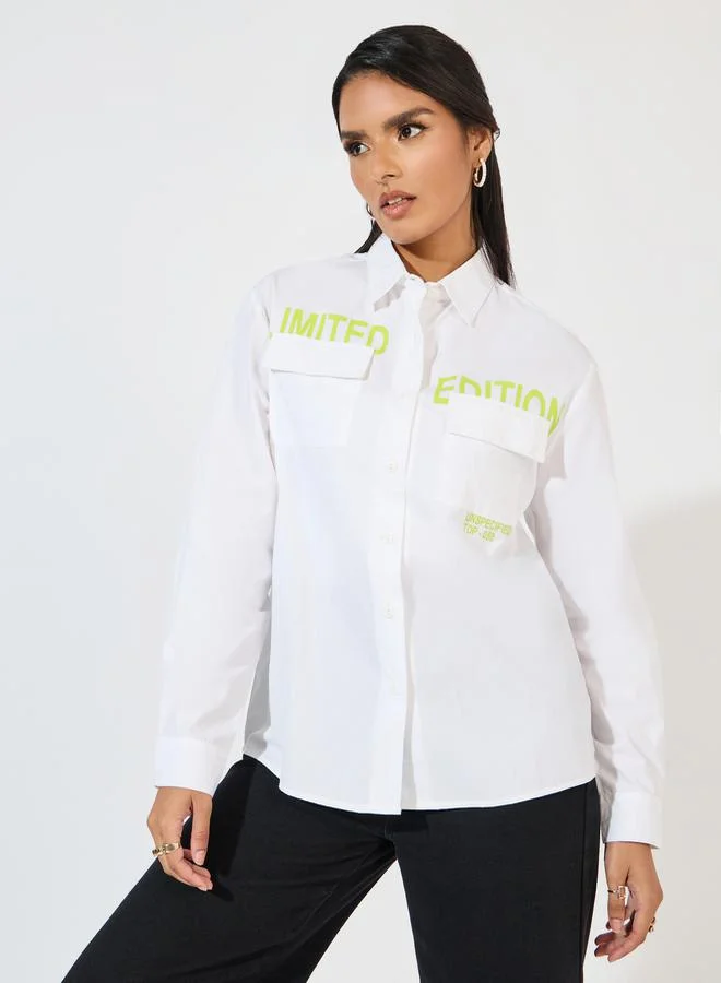 Styli Styli Relaxed Fit Printed Shirt with Flap Pocket