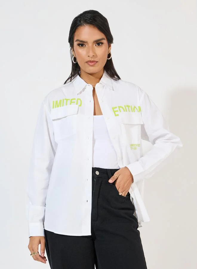Styli Styli Relaxed Fit Printed Shirt with Flap Pocket