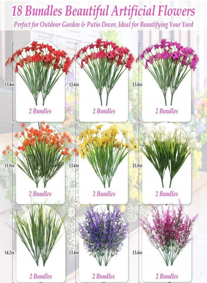 Dexpinzo 18 Bundles Artificial Flowers for Outdoor, UV Resistant Fake Flowers with Plastic Faux Shrubs Plants for Outside Spring Summer Garden Patio Porch Window Box Planters Hanging Basket Home Decorations - Image 2