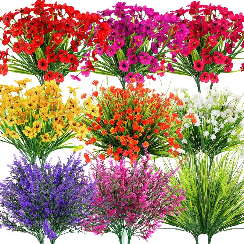Dexpinzo 18 Bundles Artificial Flowers for Outdoor, UV Resistant Fake Flowers with Plastic Faux Shrubs Plants for Outside Spring Summer Garden Patio Porch Window Box Planters Hanging Basket Home Decorations - Image 1