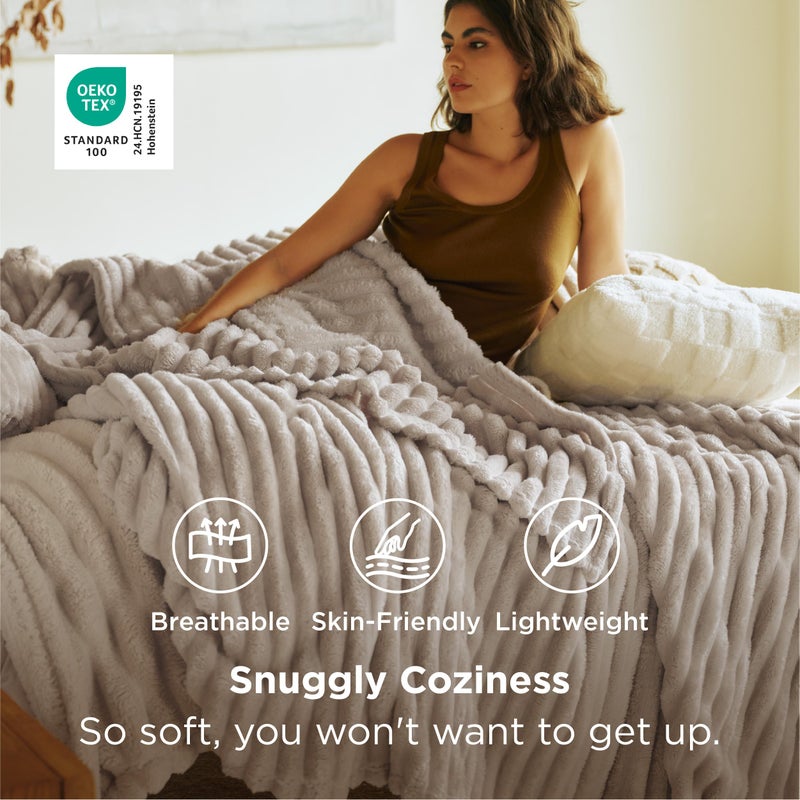 Bedsure GentleSoft King Size Blanket for Bed - Cozy Soft Blankets for Women, Cute Large Fleece Throws for Girls, Beige, 108x90 Inches - Image 3
