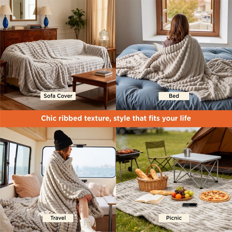 Bedsure GentleSoft King Size Blanket for Bed - Cozy Soft Blankets for Women, Cute Large Fleece Throws for Girls, Beige, 108x90 Inches - Image 4