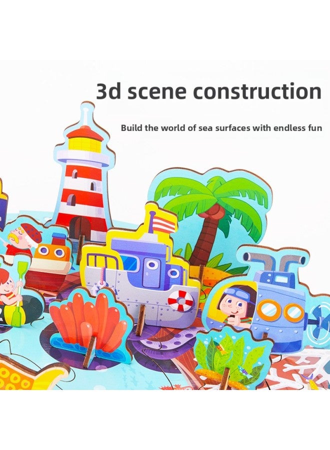 Magnetic Fishing Wooden Children's Toys Simulation Play-house Jigsaw Puzzle Barrel Fishing Gifts Shake Tone Same Style-Color:Stereo Deep Sea - Image 5